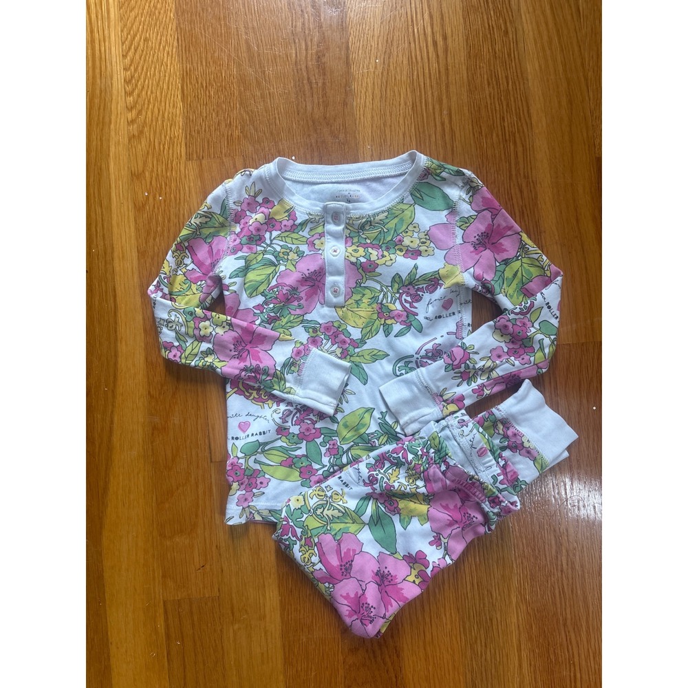 Favorite Daughter Roller Rabbit Pajamas Girls 4 Floral Pima Cotton Henley‎ Set